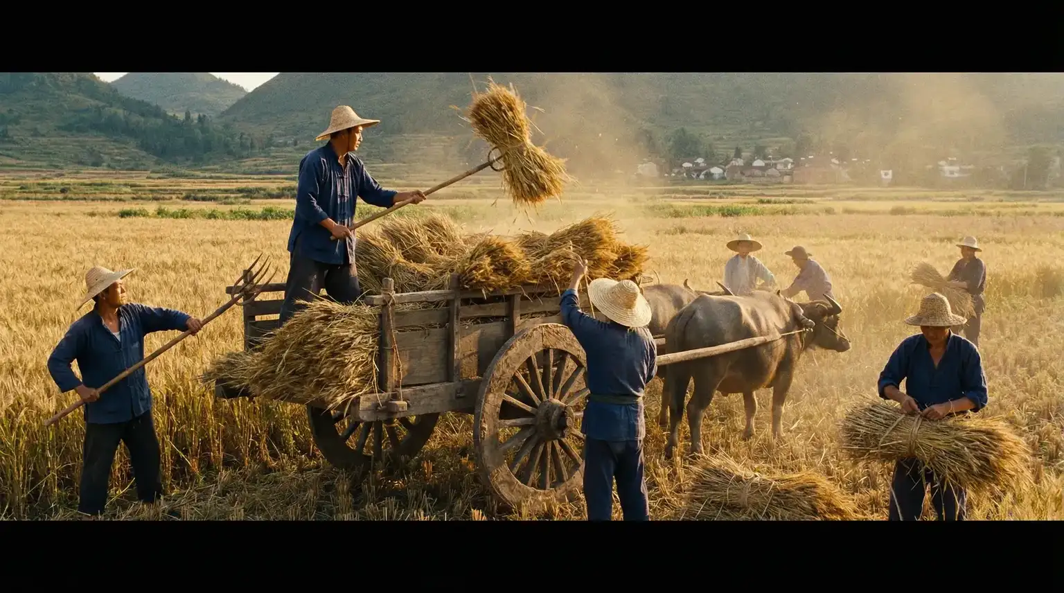 丰收季节农民装车运粮 - 爱的驱壳 秋收场景